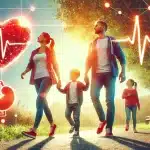 Family walking together outdoors, symbolizing the importance of managing heart disease risk with a family history.