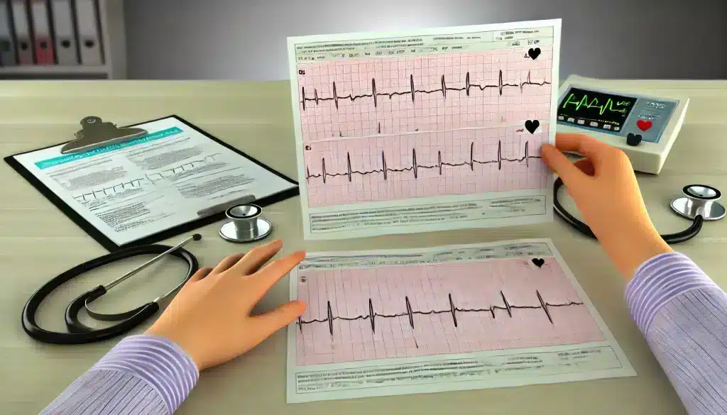 Understanding Your EKG Results through comparison of normal and abnormal EKG patterns, focusing on heart health and EKG interpretation.