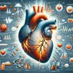 Illustration showing the impact of chronic stress on heart health, highlighting stress-induced inflammation, increased heart rate, and the effects of stress hormones like cortisol and adrenaline on the cardiovascular system. The image visually represents the connection between chronic stress, anxiety, and heart disease.