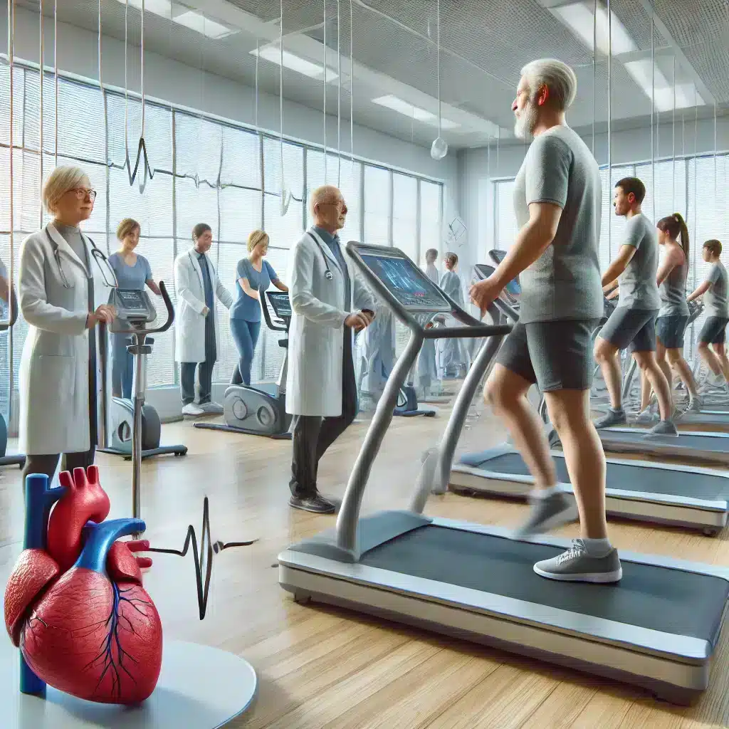 Cardiac rehabilitation for CAD patients during a supervised exercise session.