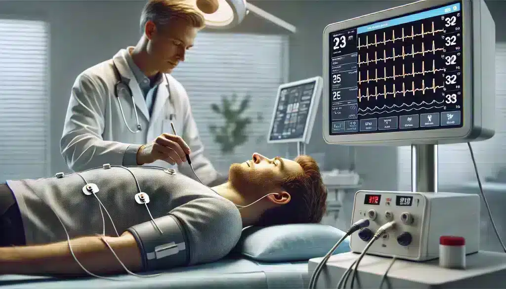 Understanding Your EKG Results: A healthcare provider conducting an EKG test on a patient to assess heart health, demonstrating the process of EKG interpretation.