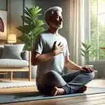 The Best Breathing Exercises for Heart Patients: A heart patient practicing diaphragmatic breathing in a serene environment, focusing on breathing techniques to improve heart health and reduce stress. Breathing exercises, heart health, relaxation.