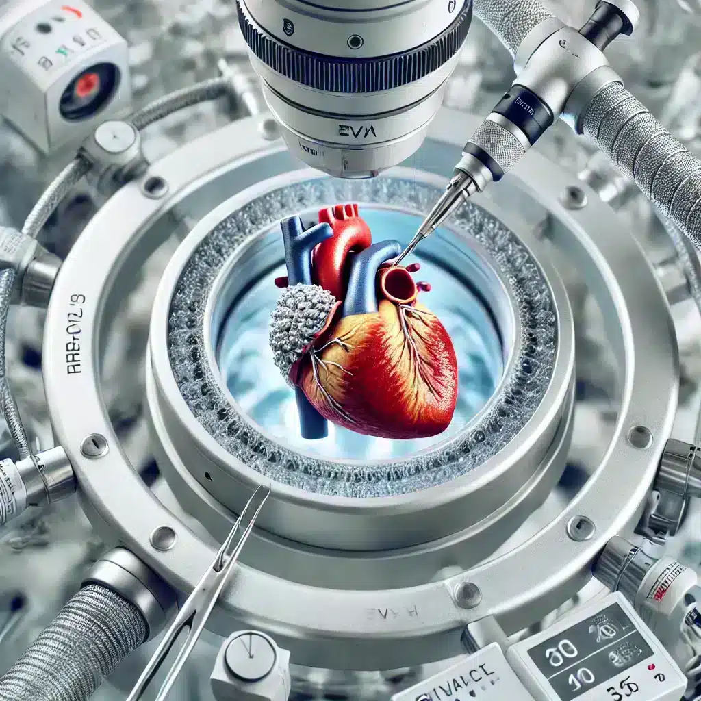 A highly realistic depiction of heart valve replacement surgery, showcasing the latest advances in heart valve replacement techniques using minimally invasive methods.