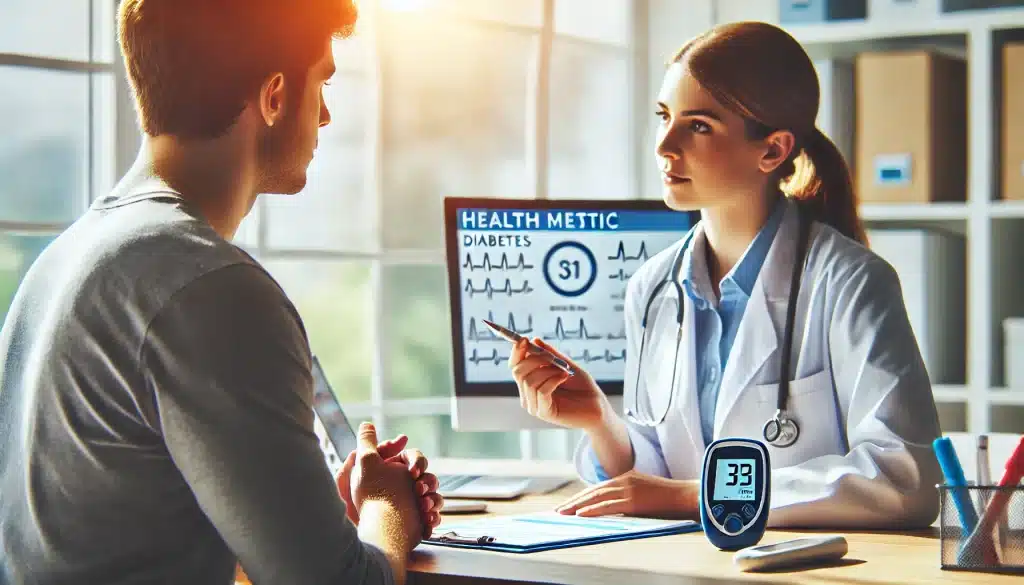 Regular Medical Checkups and Why They Matter - A person at a doctor's appointment discussing health metrics with a healthcare provider, highlighting the importance of regular checkups in managing diabetes and supporting heart health.