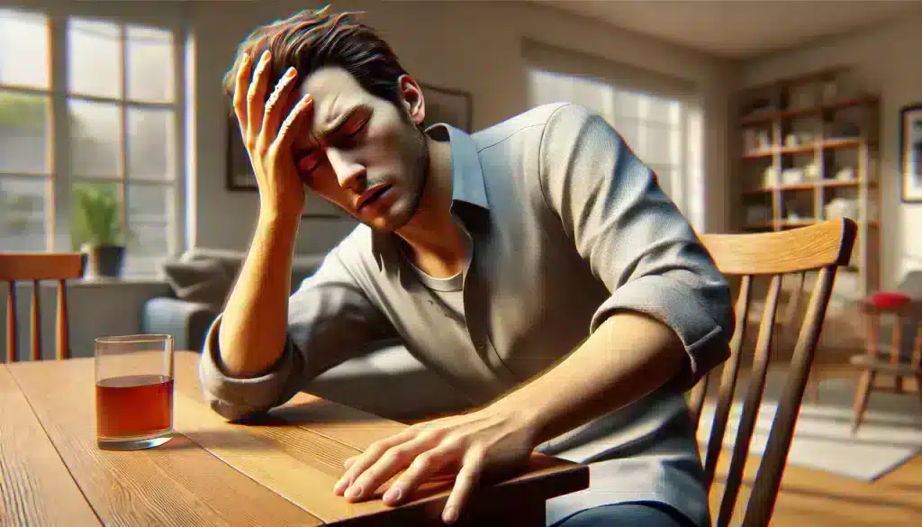 A person holding onto a table for support while feeling disoriented, representing the seriousness of dizziness caused by inner ear problems or circulatory issues. The scene highlights the importance of identifying the underlying causes of dizziness