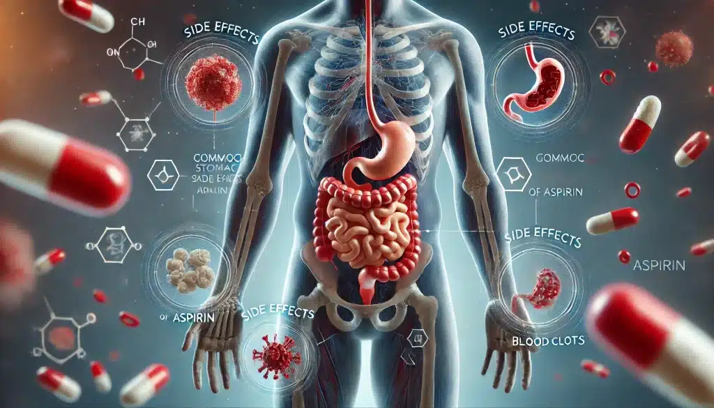 Risks and Side Effects of Aspirin, including stomach pain and bleeding, aspirin for heart attack prevention