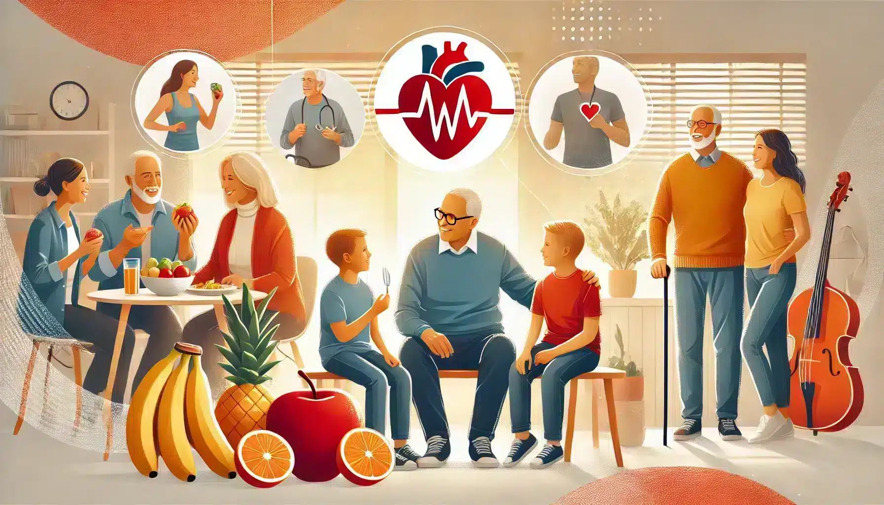 Family preventing heart disease by engaging in heart-healthy activities, focusing on preventing heart disease family history