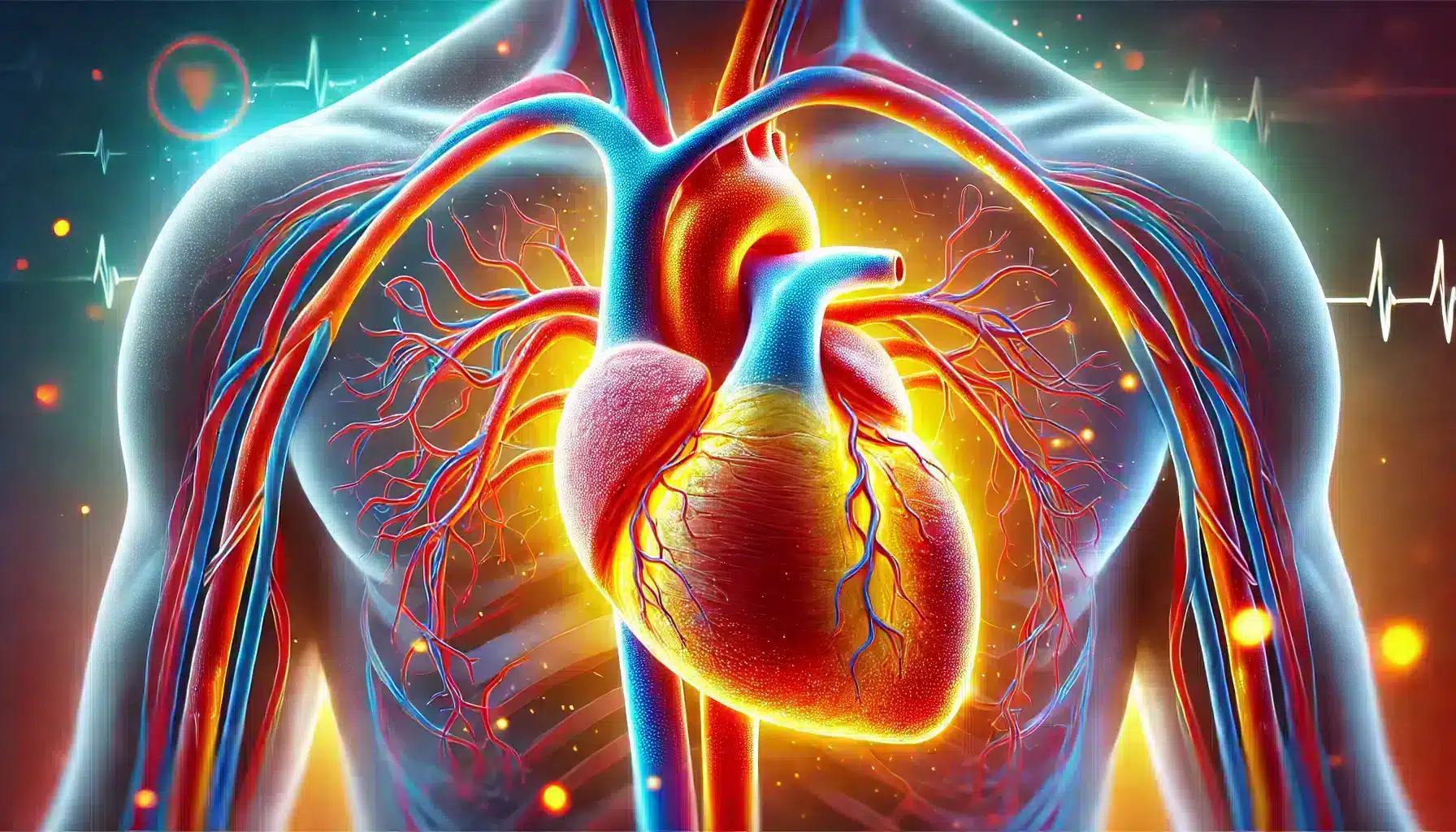 coronary artery disease, showing plaque buildup in the arteries and focusing on the impact of restricted blood flow, highlighting coronary artery disease.