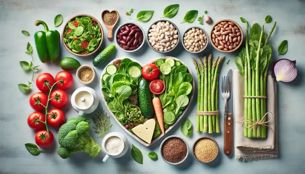 Heart-healthy meal options for special diets, featuring low-sodium and plant-based foods like fresh vegetables, beans, and whole grains.